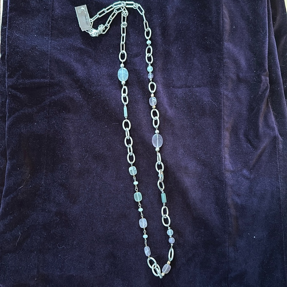 J.Jill Semi-Precious Stone and Silver Tone Chain Necklace Adjustable NWT
